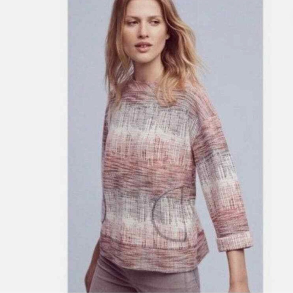 Anthropologie Postmark Soundwave Red and Black 3/4 Sleeve Pullover Sweater XS
